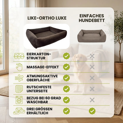 Like-Ortho Luke im Vergleich mit einem einfachen Hundebett